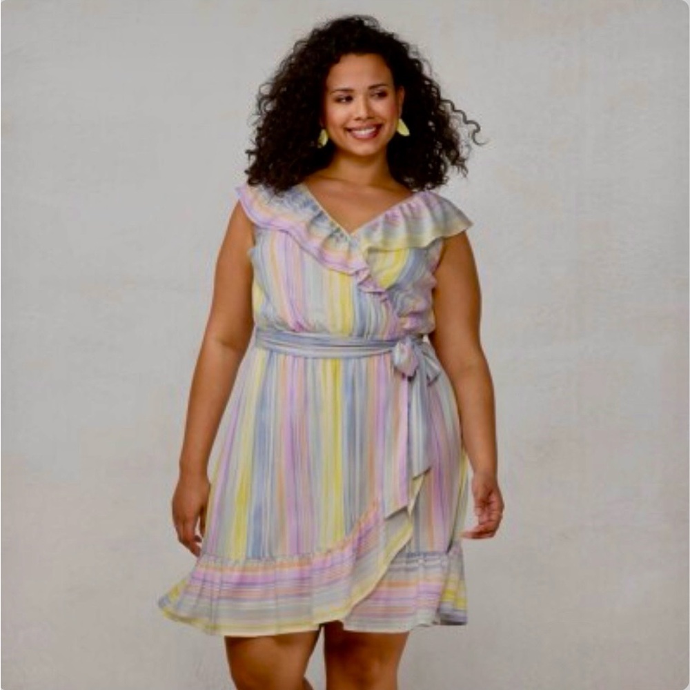 Lc Lauren Conrad Multi Stripe Ruffle
Wrap Dress Size XI